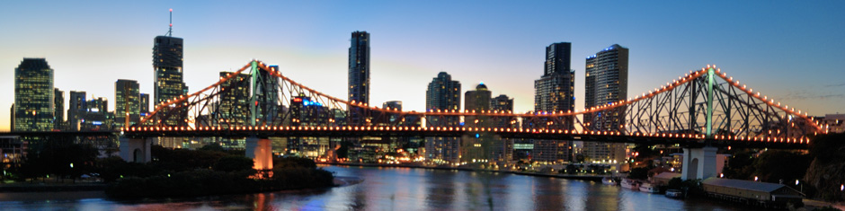 Brisbane city and Story Bridge from New Farm.